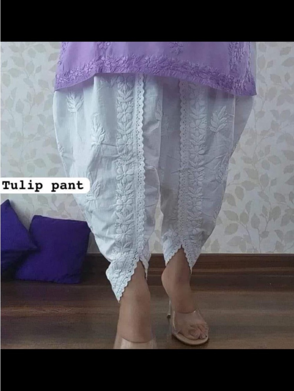 Lucknow Chikankari ankle length dhoti pants